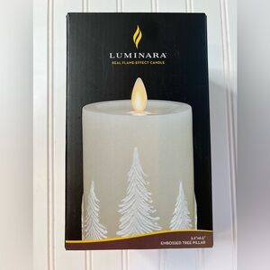 Luminara White Tree Embossed Flameless Flickering Timer Candle Pillar 6.5" NEW
